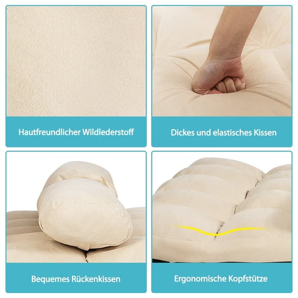 Konvertibel golvbäddsoffa med justerbart ryggstöd, beige
