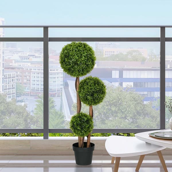 Kunstig buksbom topiary, 110 cm, UV-resistent, 3 kugler
