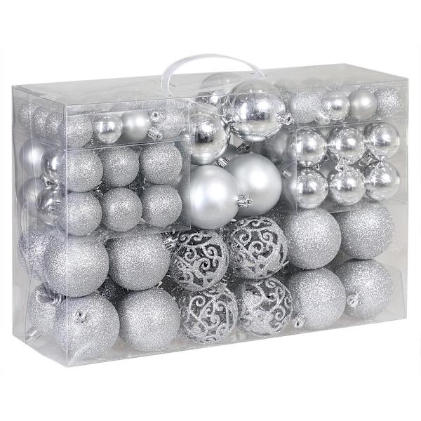 Silver julgranskulor, 100 splittersäkra bollar