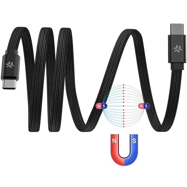 USB-C til USB-C kabel 60W, magnetisk flettet, 1m sort