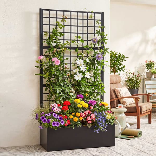 Højbed i metal med espalier – sort