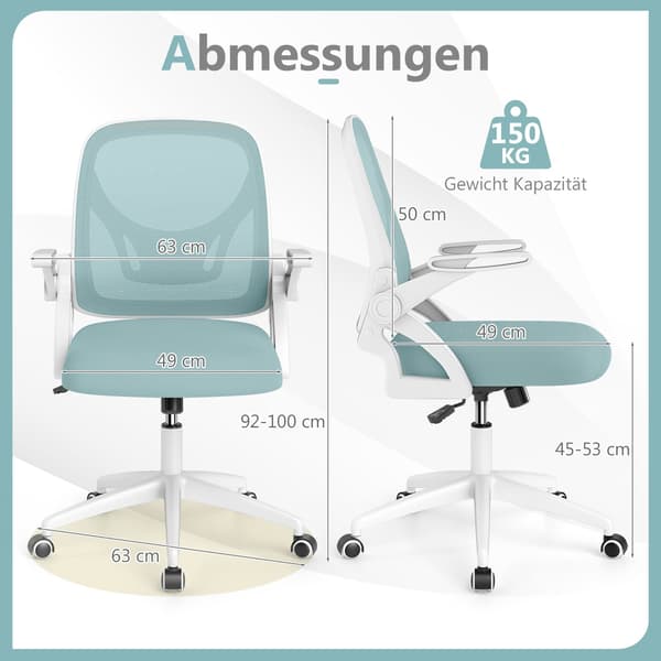 Ergonomisk kontorstol, blå – foldbare armlæn, gyngefunktion