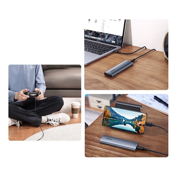 Fickhus för M.2 SuperSpeed ​​​​10Gbps SSD + USB-C-kabel 0,5 m grå