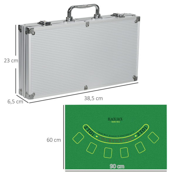 Poker Case Sæt 300 Chips 11,5G Komplet Poker Sæt Lås 2 Decks 5 Terning Dealer Blind Buttons Sølv