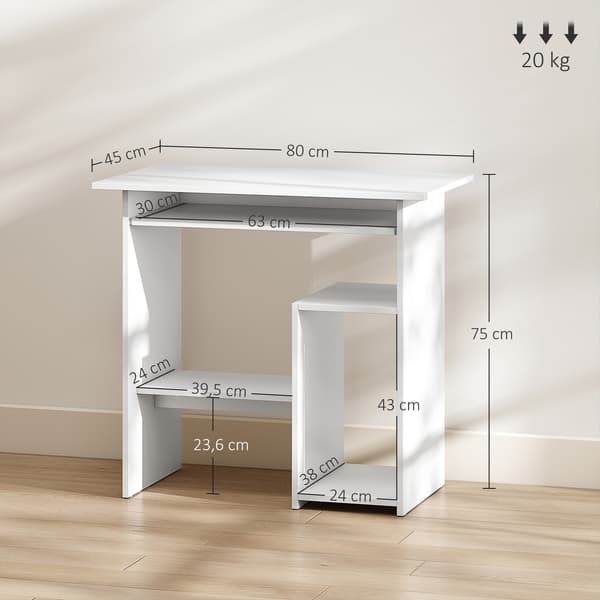 Hvidt computerbord, spånplade, 80 x 45 x 75 cm