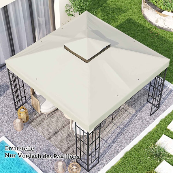 Outsuuny Ersättningstak för Gazebo 3x3m Vattentätt Gazebo Roof Dubbeltak Ersättningsskydd för Garden Gazebo Oxford Tyg Ersättningsdelar 370gsm Ljusgrå