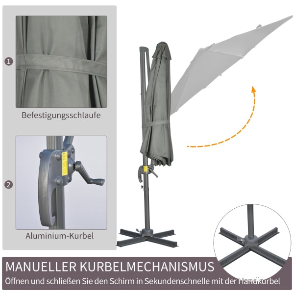 Parasoll 294X294Cm Roterande Cantilever Paraply Med Paraplystativ, Vev, Aluminium, För Trädgård/Balkong, Grå