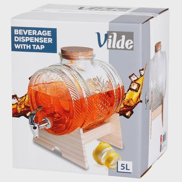 5L glas drikkevaredispenser med stativ og tap