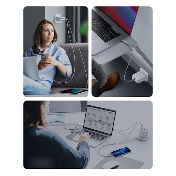 GaN-pikalaturi 3x USB-C USB 100W PPS PD Virtalähde valkoinen