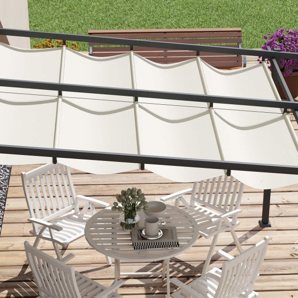 Gazebo Noin 3 X 3 M Pergola Tuulenpitävä Patio-Katos, Pation Katto, Säädettävä Katto, Puutarhaan, Patiolle, Kermanvärinen.