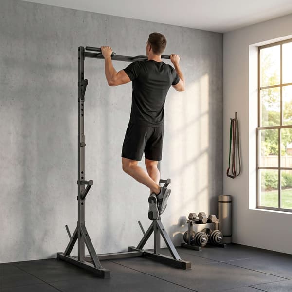 Justerbar squatstativ med pull-up stang, 200 kg, sort