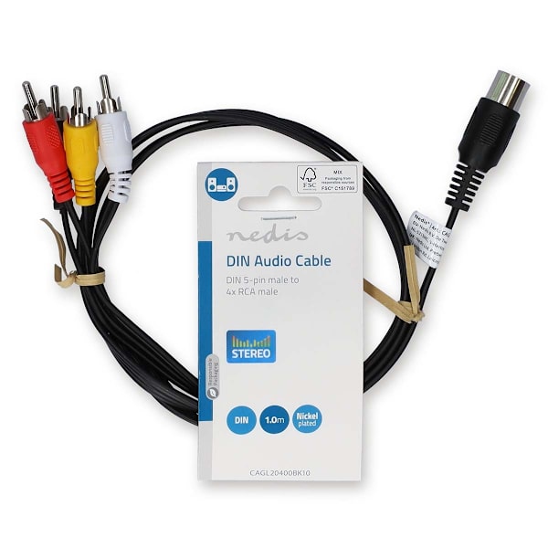 DIN Audiokaapeli | DIN 5-Pin uros | 4x RCA uros | Niklattu | 1.00 m | Pyöreä | PVC | Musta | Label