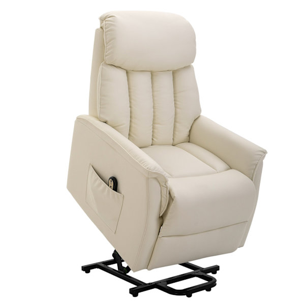 Ståstol, TV-stol, fåtölj med ståhjälp, elektrisk liggfunktion, konstläder, beige, 80 x 94 x 104 cm