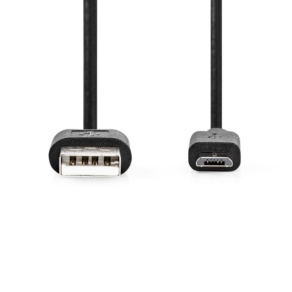 USB-kabel | USB 2.0 | USB-A Han | USB Micro-B han | 7.5 W | 480 Mbps | Nikkelplateret | 1.00 m | Runde | PVC | Sort | Label