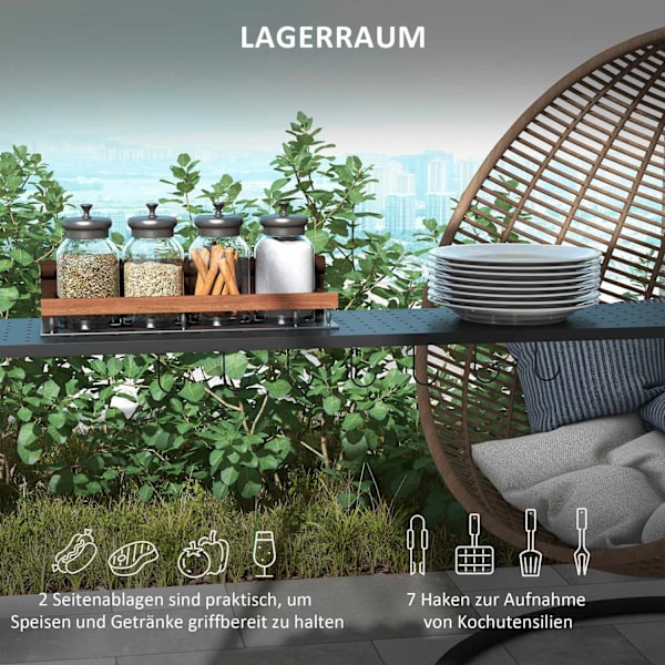 Bbq Grill Pavilion 1,1 X 2,3 M Säänkestävä Puutarhahuvimaja Polyesterikatolla, Sivuhyllyt, Grilleille 100 Cm Asti, Teräs, Khaki