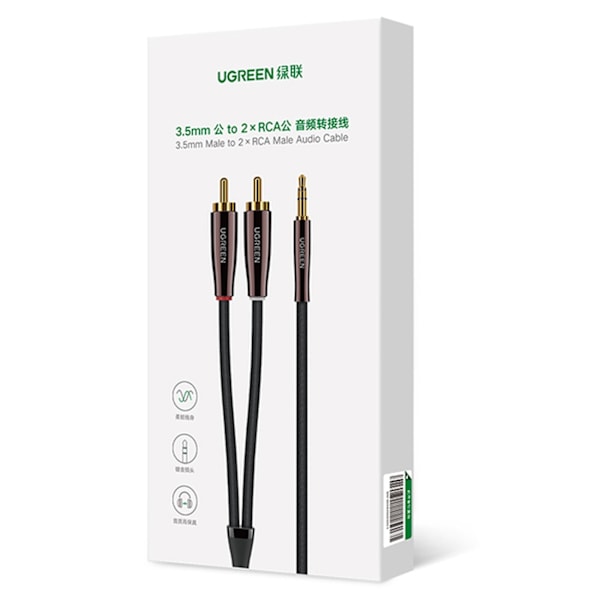 Kaapeli audio kuparijohto 3,5 mm minijakki - 2x RCA 2m