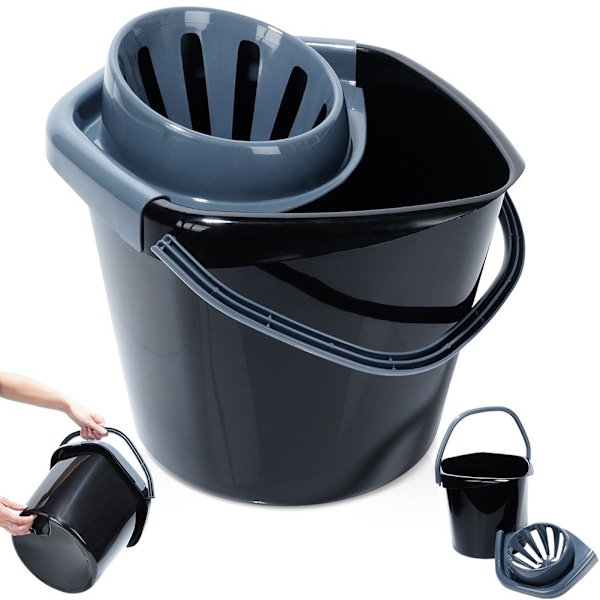 Moppespand med vrider, plast, sort, 10 l