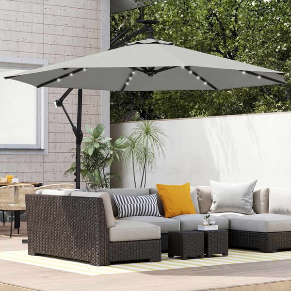 Fritstående terrasseparasol, 3x3m, solcelledrevne LED-lys, UV-resistent
