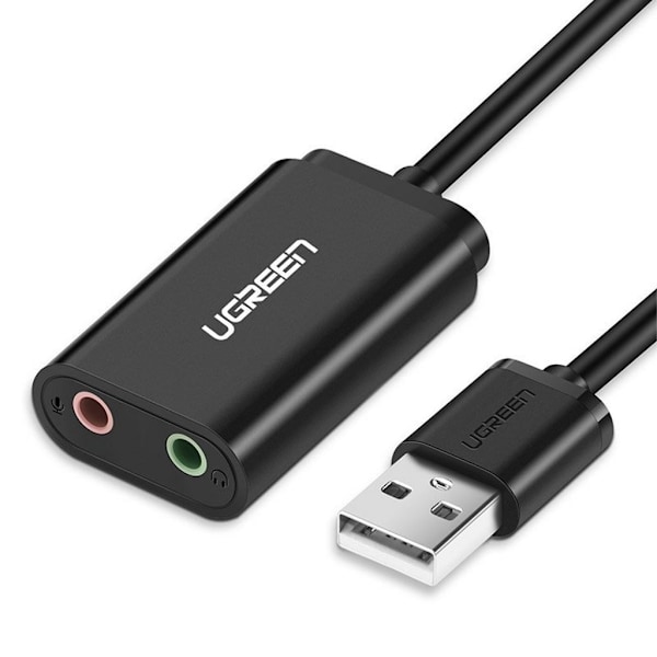 Ugreen eksternt lydkort musikadapter, USB-A, 3,5 mm ministik, 15 cm