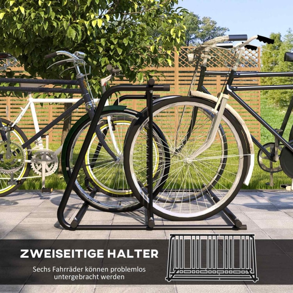 Cykelstativ, Multistander, Cykelstativ, Vejrbestandig, Op Til 6 Cykler På Begge Sider, 155 X 100 X 75 Cm, Stål