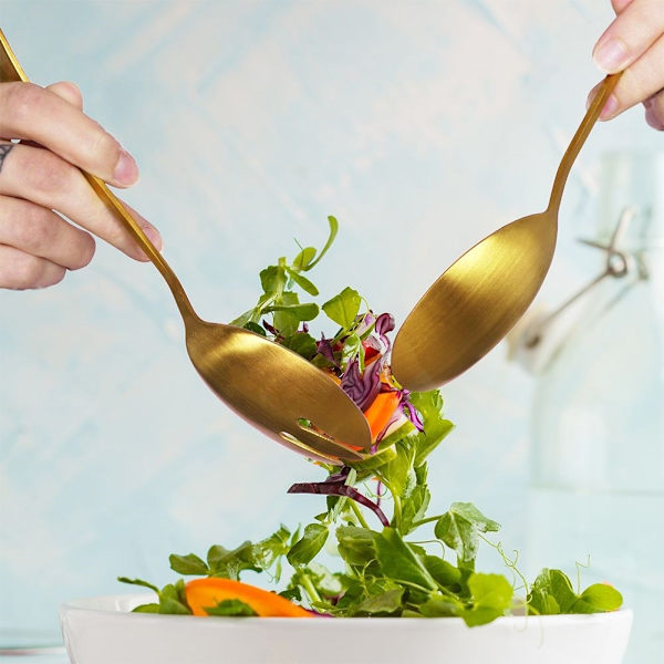 Guldfarvet salatbestik i rustfrit stål - 2 skeer