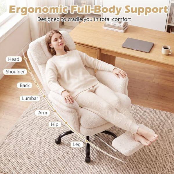 Ergonomisk kontorstol med krydsben og fodstøtte, hvid