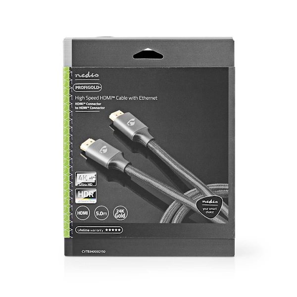 High Speed ​​HDMI ™ Kaapeli Ethernet | HDMI™ liitin | HDMI™ liitin | 4K@60Hz | ARC | 18 Gbps | 5.00 m | Pyöreä | Puuvilla | Gun Metal Harmaa / Harmaa