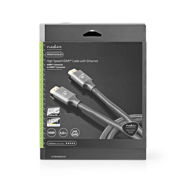 High Speed ​​HDMI ™ kabel med Ethernet | HDMI™ Stik | HDMI™ Stik | 4K@60Hz | ARC | 18 Gbps | 5.00 m | Runde | Bomuld | Grå / Gun Metal Grå | Cover Win