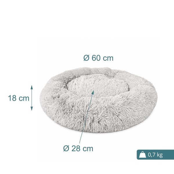 Pyöreä pehmoinen koiranpeti, 60 cm – vaaleanharmaa