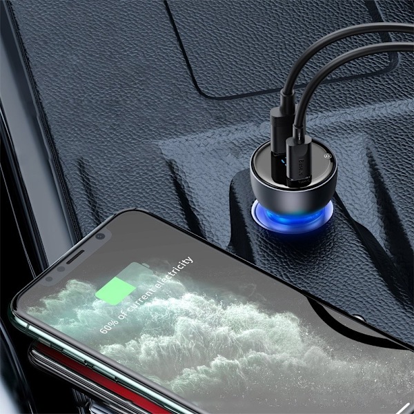 USB + USB-C 65W Quick Charge billader, gennemsigtig LCD-skærm