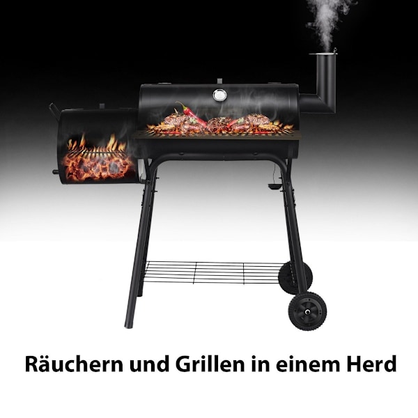BBQ hiiligrilli pyörillä grillivaunu kannella ulkogrilli 115 x 65 x 108 cm musta