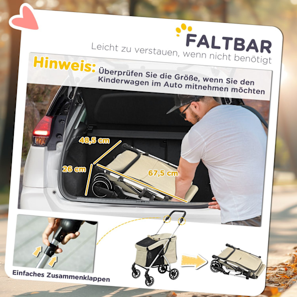 Hundvagn, lätt hundvagn av aluminium, hopfällbar för hundar och katter upp till 10 kg, kattvagn med kuddar, nätfönster, dörrar, förvaringskorg, kattva