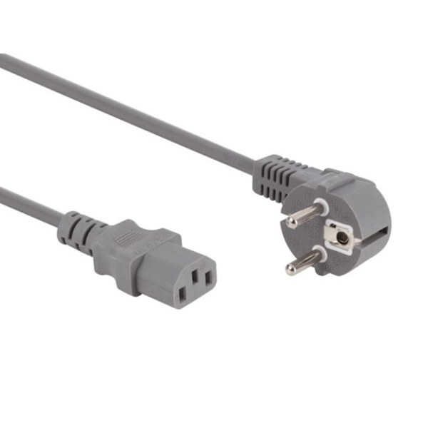 Netledning Grå Cee 7/7 90° + C13 L=3,0 M, 3G1,0 Mm²