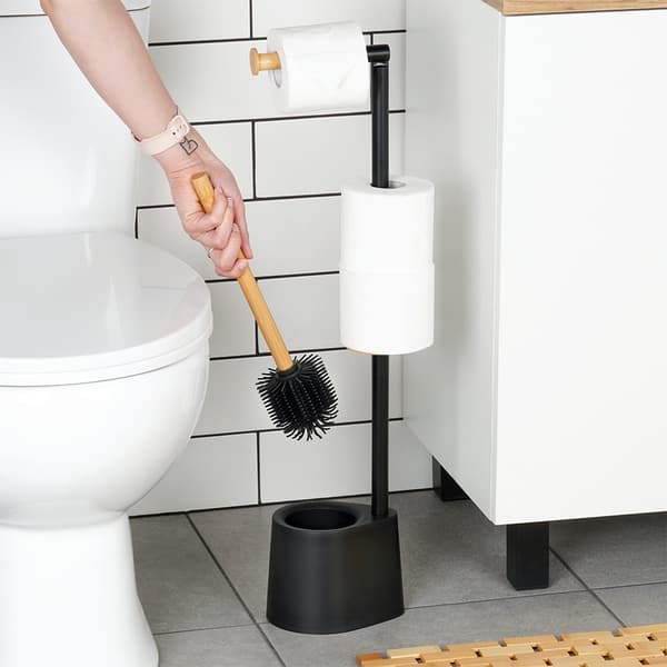 Toiletpapirholder med børste, sort, 66 cm
