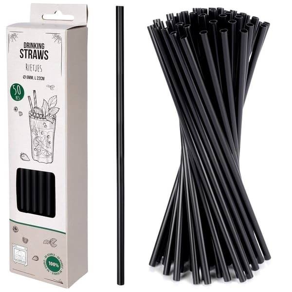 Återanvändbara Svarta Polypropylen Sugrör, 50-pack