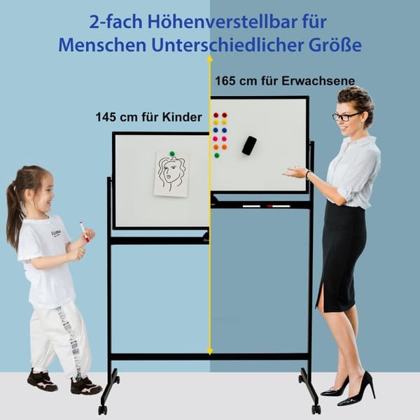Dobbeltsidet magnetisk mobil whiteboard mobil rulle whiteboard til kontor sort