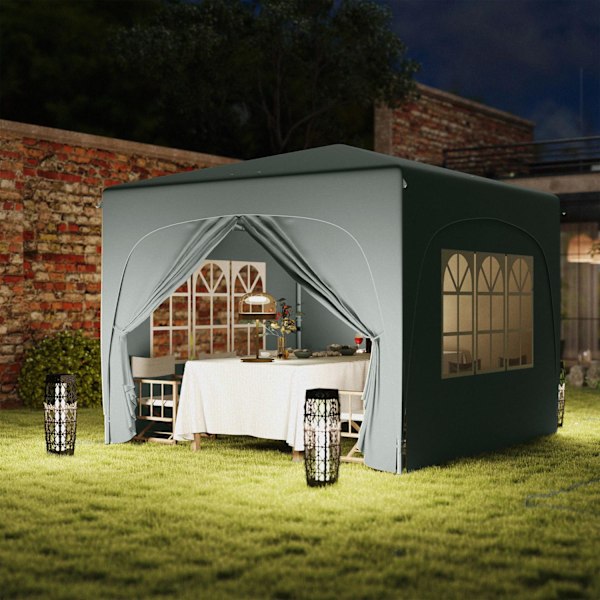 Lusthus 3x3m, vattenavvisande, stabilt, vintertätt pop-up hopfällbart lusthus, UV-skydd 50+, hopfällbart partytält, trädgårdstält med 4 sidopaneler, p