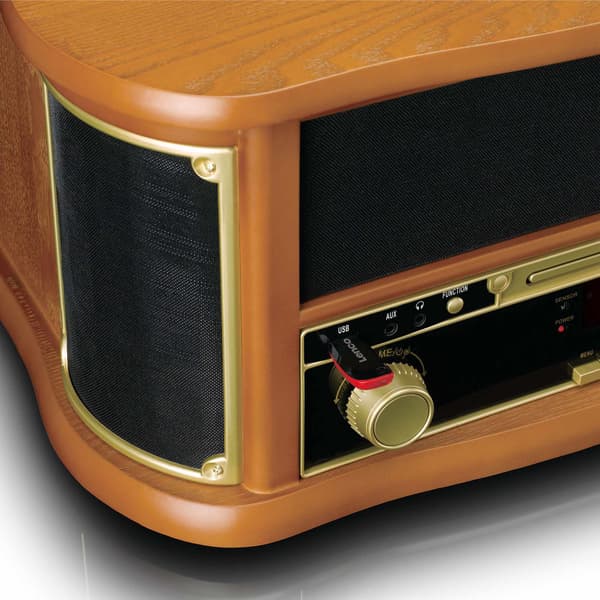 Puinen retrolevysoitin Bluetoothilla, CD-soittimella, kasetilla