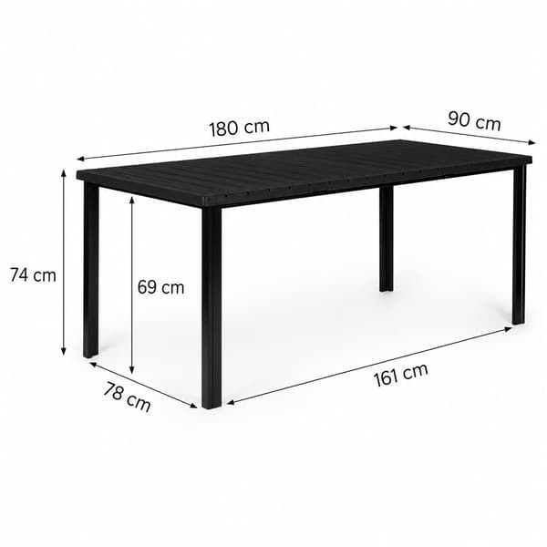 Stort havebord med 8 siddepladser, 180×90 cm, sort HDPE