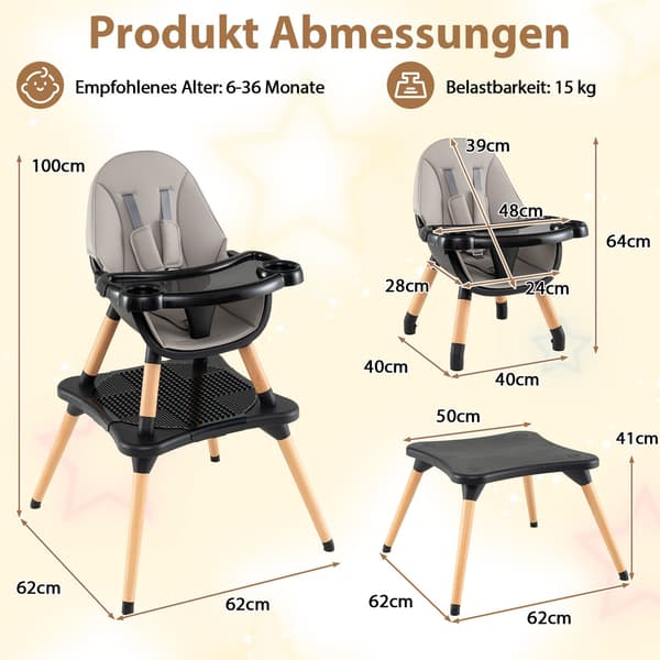 6-i-1 barnstol med blockbord och dubbel bricka