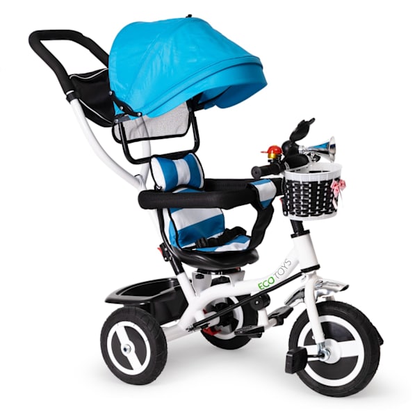 Trehjulet cykel, hjulvogn, roterende blåt tag