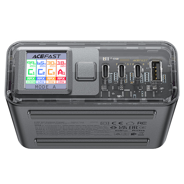 PD 218W GaN laddare kraftstation med 4 portar 3x USB-C + USB-A grå