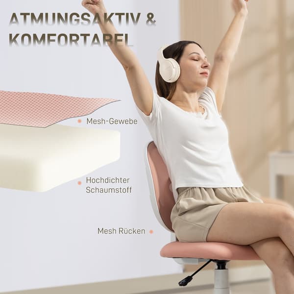 Ergonomisk kontorstol, justerbar højde, lyserød