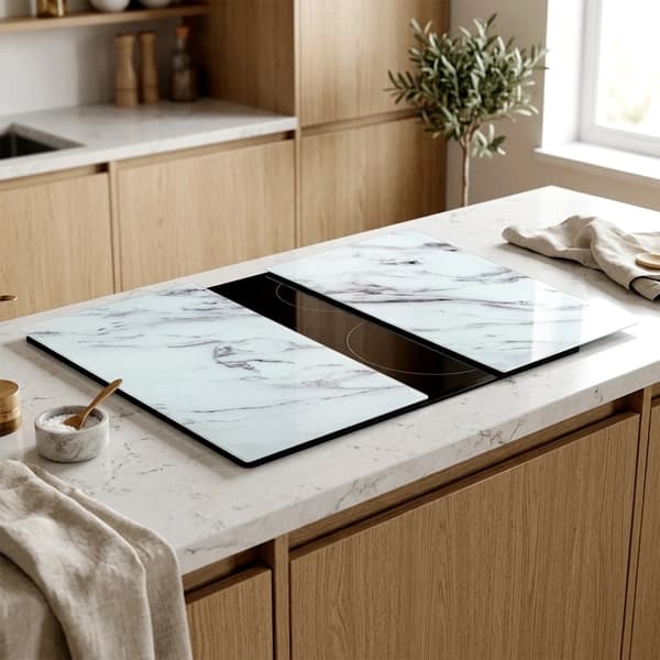 Skärbrädor i glas – vit marmor, 60x52 cm, set om 2