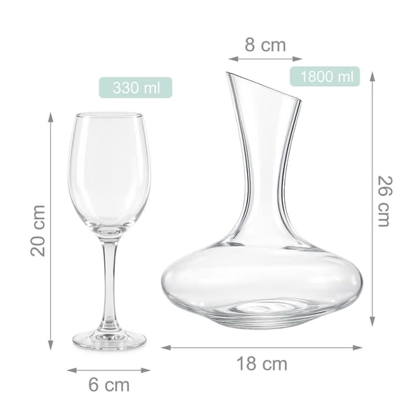 Vinglassæt med karaffel, klart glas, 5 dele
