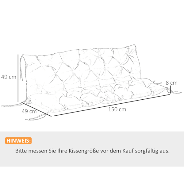 3 personers bænkhynde 150x98x8 cm bænkhynde med stropper, sædehynde, udendørs/indendørs stolehynde, sædehynde, sædehynde, bænkhynde til havemøbler, ve