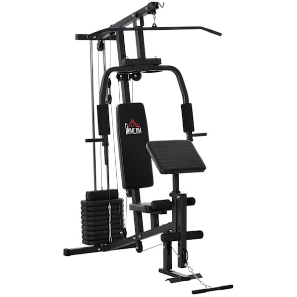Gym Multigym Fitnessudstyr Fitnessstation Fitnesscenter Inklusive Vægte Med Rullepolstring Stål Kunstlæder Sort 148 X 108 X 207 Cm