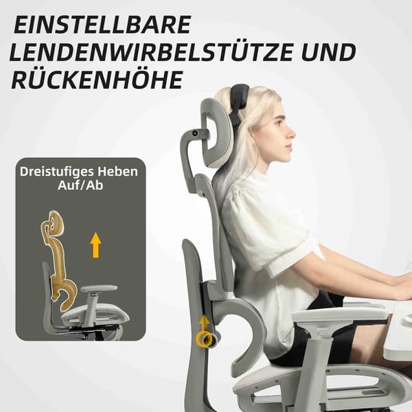 Ergonomisk kontorstol, justerbart net, armlæn, beige