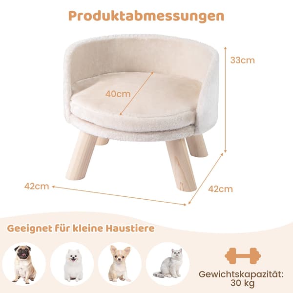 Bäddsoffa för husdjur med kudde, ben i furuträ, beige
