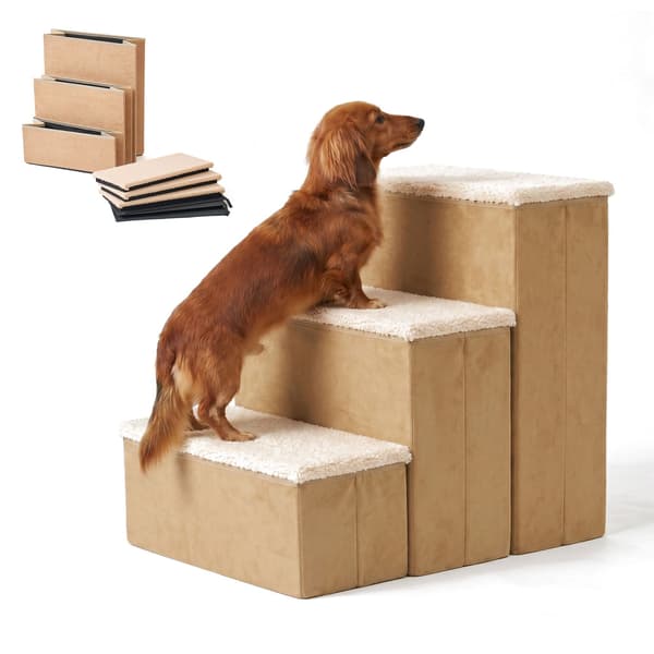Hopfällbara hundtrappor med förvaring, beige, medium